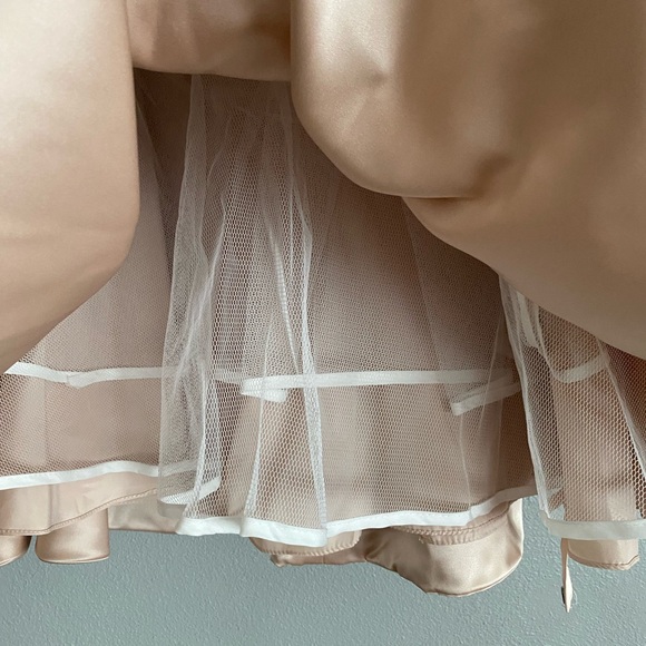 Sherri Hill Dress Size 14 Satin Strapless Mini A-Line Beige Champagne Formal - Picture 6 of 9